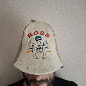 Wool sauna hat with finely embroidered logo Sauna hat men Great gift spa the sauna accessories Unique birthday gift idea for sauna
