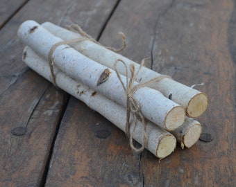 Birch Bundle Logs of 4 White Birch Logs , rustic craft supply, rustic decor, fireplace decor, Christmas decor white Birch branches, Birch