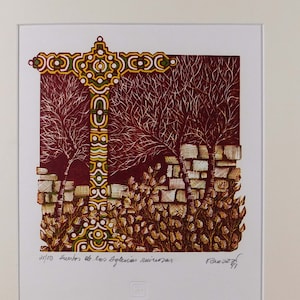 Spanish Print. Spanish Cross. Christian Art. Poetry Art. Vintage Framed Art. Spiritual Wall Art image 1