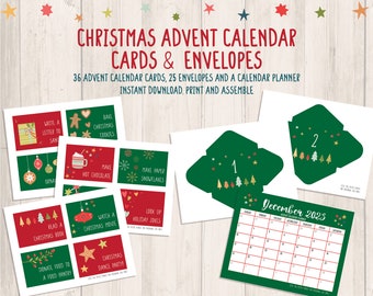 Christmas Advent Calendar Activity Kit - Advent Calendar Cards, Envelopes and Calendar. Download and Print!