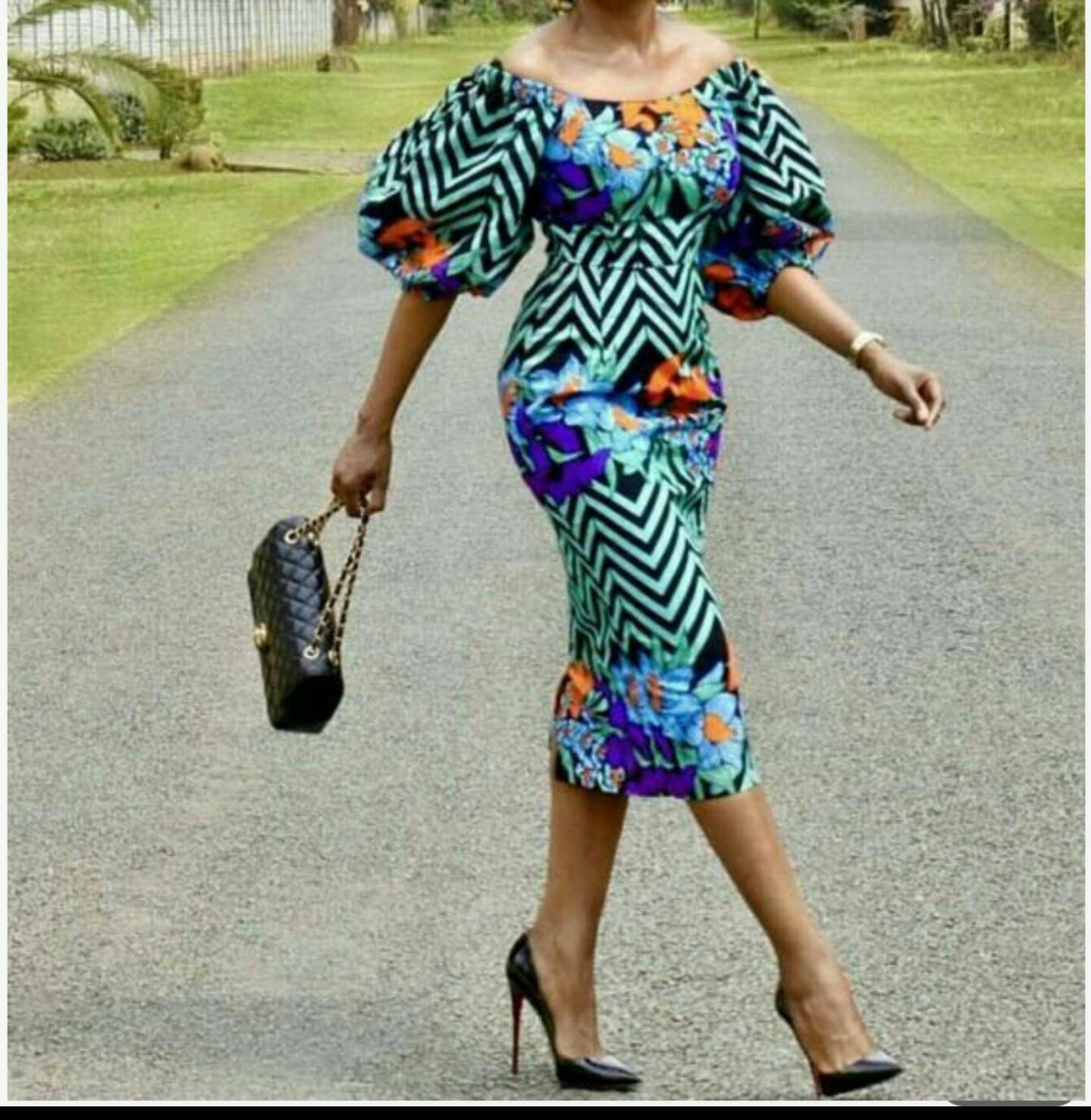 ankara gown with puff hand