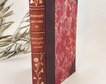 Antique Stoddards Lectures Gold Gilt Leather Bound Marbled Hardback