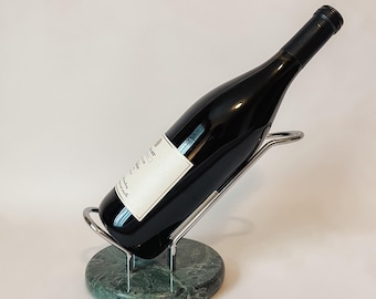 Vintage Silver Green Marble Based Single Wine Bottle Holder