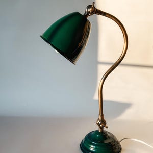 Vintage Industrial Gooseneck Green Brass Table Lamp