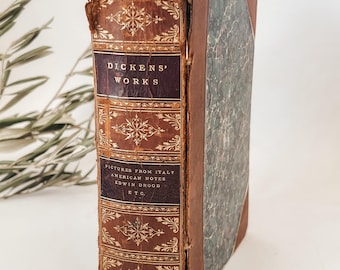 Antique Dickens Works Leather Bound Book, Pictures of Italy