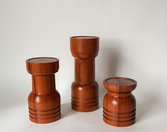 Vintage Wood Pillar Candle Holder Set