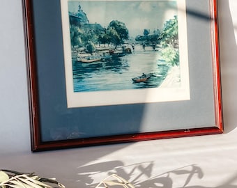 Vintage Original Framed Boat Watercolor, Signed