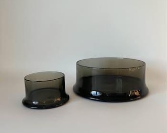 RARE Mid-Century Smoky Glass Serving Bowl Set