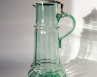 RARE German Glass Beer Stein (Bierkrug) with Pewter Flip Lid