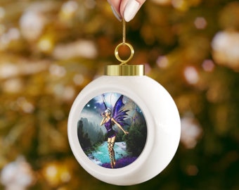 Purple Fairy Nature Scene Christmas Ball Ornament
