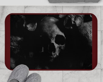 Skull on a Deep Red Background Bath Mat