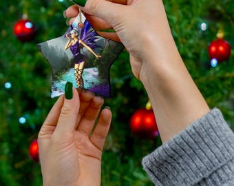 Purple Fairy Nature Scene Ceramic Ornaments