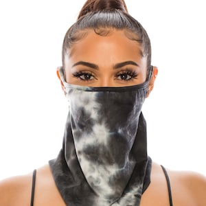 Neck Gaiter for Men Women Bandana Face Mask Soft Face Cover Fashion Scarf Made In USA Grey Navy Tie Dye