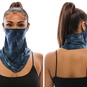 Neck Gaiter for Men Women Bandana Face Mask Soft Face Cover Fashion Scarf Made In USA Blue Tie Dye