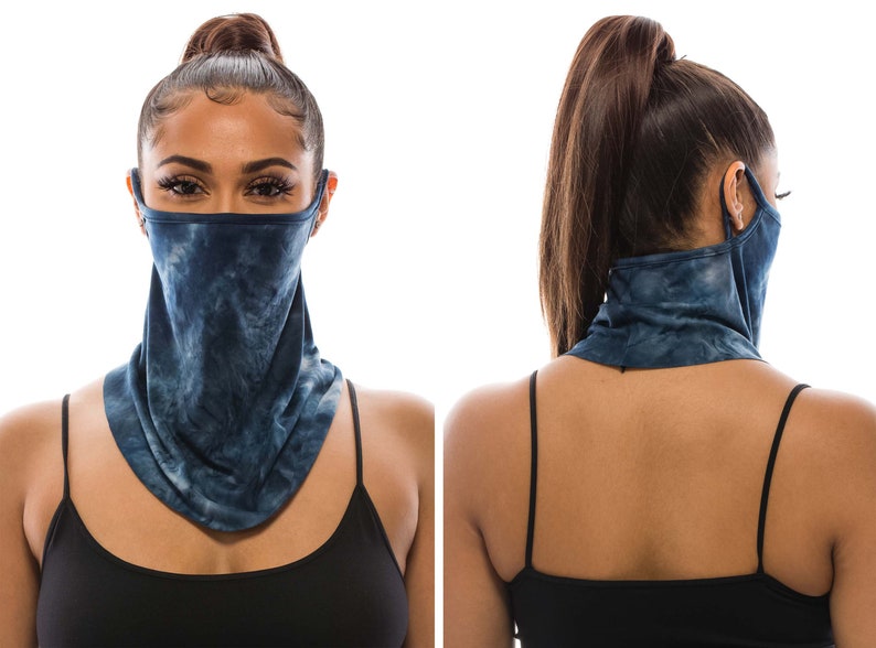 Neck Gaiter for Men Women Bandana Face Mask Soft Face Cover Fashion Scarf Made In USA Blue Tie Dye