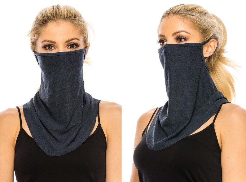 Neck Gaiter for Men Women Bandana Face Mask Soft Face Cover Fashion Scarf Made In USA Heather Navy Blue