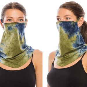 Neck Gaiter for Men Women Bandana Face Mask Soft Face Cover Fashion Scarf Made In USA Olive Blue Tie Dye