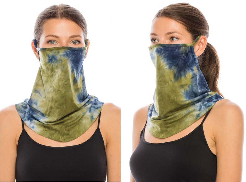 Neck Gaiter for Men Women Bandana Face Mask Soft Face Cover Fashion Scarf Made In USA Olive Blue Tie Dye