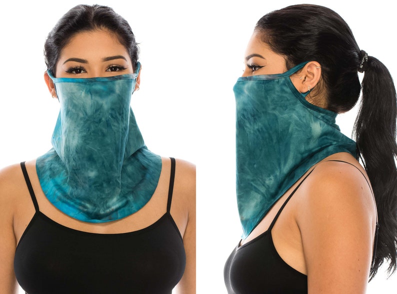 Neck Gaiter for Men Women Bandana Face Mask Soft Face Cover Fashion Scarf Made In USA Teal Turq Black