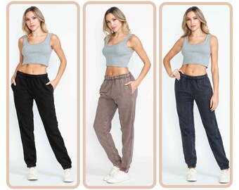 Cotton Terry Sweatpants for Women Men | Acid Wash Joggers | Comfy Athleisure Lounge Pants | Made in USA