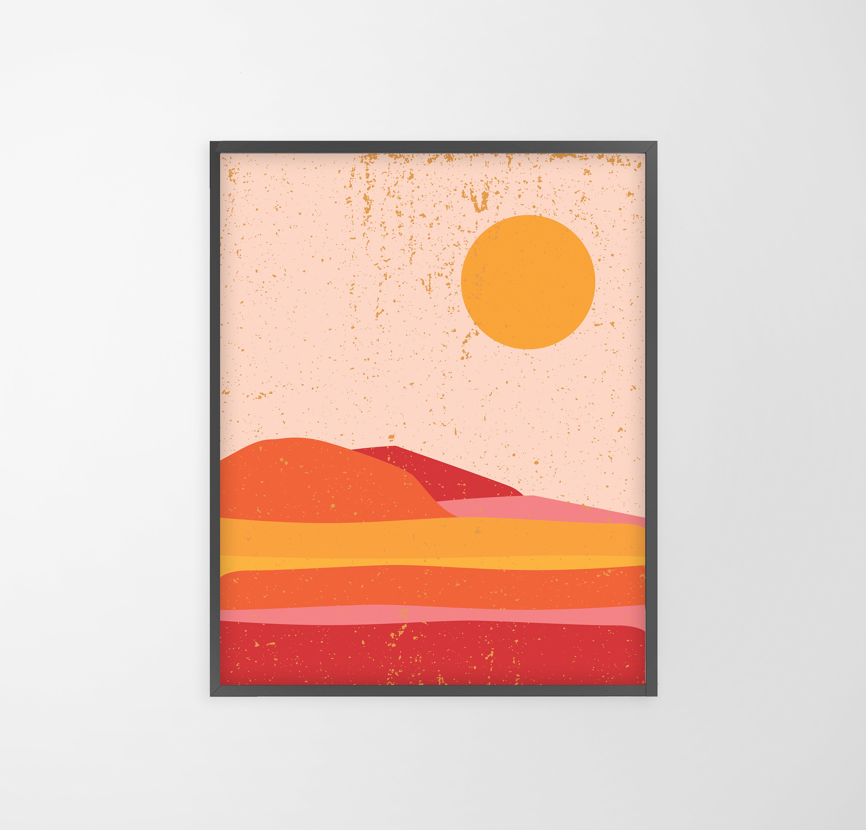 Pink Sunset Landscape Print Wall Art, Bedroom Boho Decor, Minimalistic