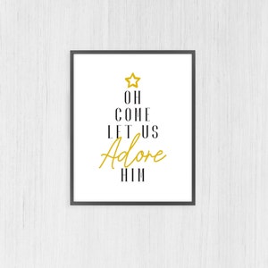 Oh Come Let Us Adore Him Christmas Tree | Print, Christmas Decor, Christmas Music, Tree, Modern, Scripture