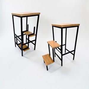 Transforming Oak opstapkruk en ladder, 2-in-1 metalen stoel om te bouwen, zware keukentrap, volledig gemonteerd