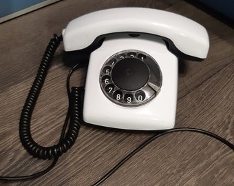 Vintage White phone 1980s, Old rotary phone, White phone, Circle dial rotary phone, Vintage landline phone, Old Dial Desk Phone