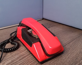 Vintage Red phone 1980s, Old rotary phone, Red phone, Circle dial rotary phone, Vintage landline phone, Old Dial Desk Phone