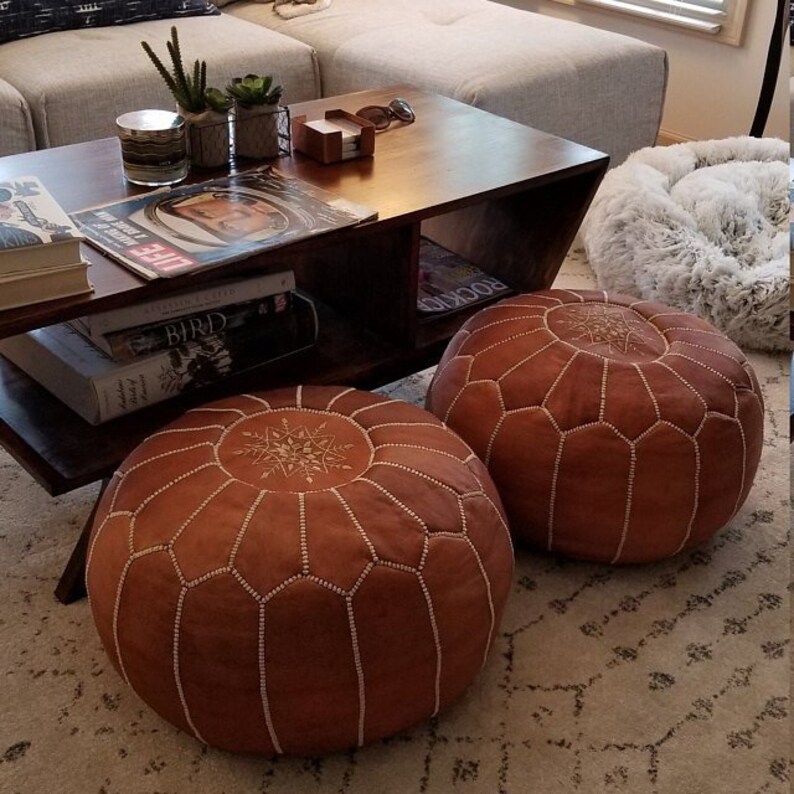 SALE Set of 2 Leather poufs ottoman luxury floor poufs Etsy