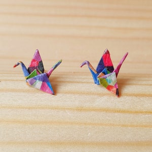 Origami Crane Stud Earrings, Handmade Paper Earrings, Tiny Stud Earrings, Sterling Silver Studs, Bird Earrings