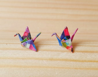 Origami Crane Stud Earrings, Handmade Paper Earrings, Tiny Stud Earrings, Sterling Silver Studs, Bird Earrings