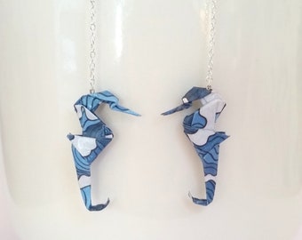 Origami Seahorse Earrings, Handmade, Sterling Silver, Unique Gift, Origami Earrings, Paper Jewellery