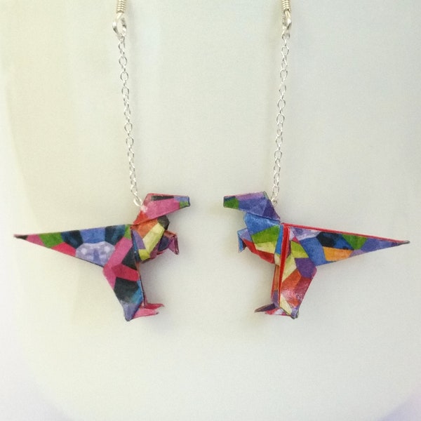 Origami Dinosaur Earrings, handmade, sterling silver, dinosaur earrings, dinosaur jewellery, paper jewellery