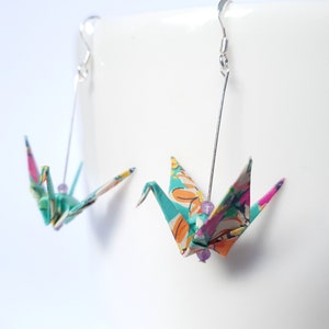 Origami Crane Earrings, Handmade Paper Earrings, Sterling Silver, Mothers Day Gift