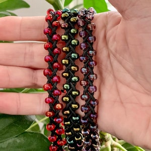 Braided Glass Beaded Macrame Choker Necklace - Gothic Choker with glass beads - Adjustable