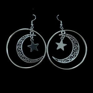 Silver Filigree Crescent Moon Earrings