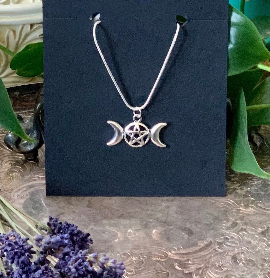 Silver Triple Moon Goddess Necklace: 925 Sterling Silver Pagan Charm - Etsy