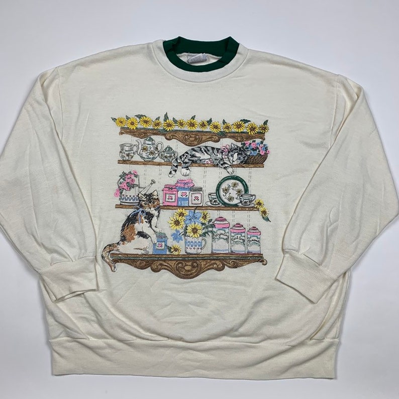 Vintage 90s Basic Edition Kawaii Kitten Sweatshirt