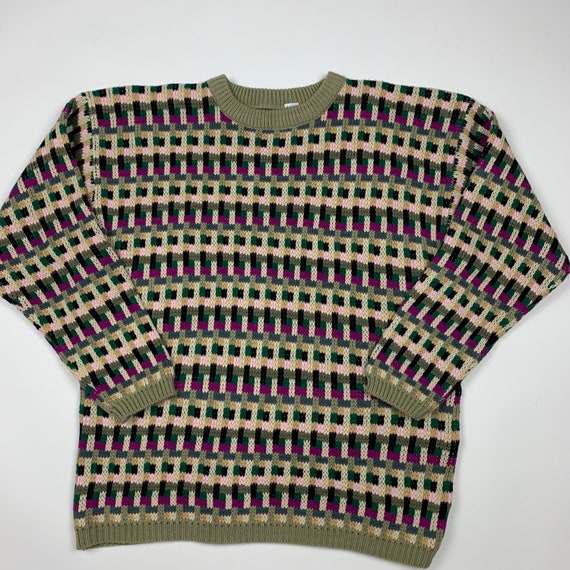 Vintage 90s Retro Color Block Knitted Sweater - image 1