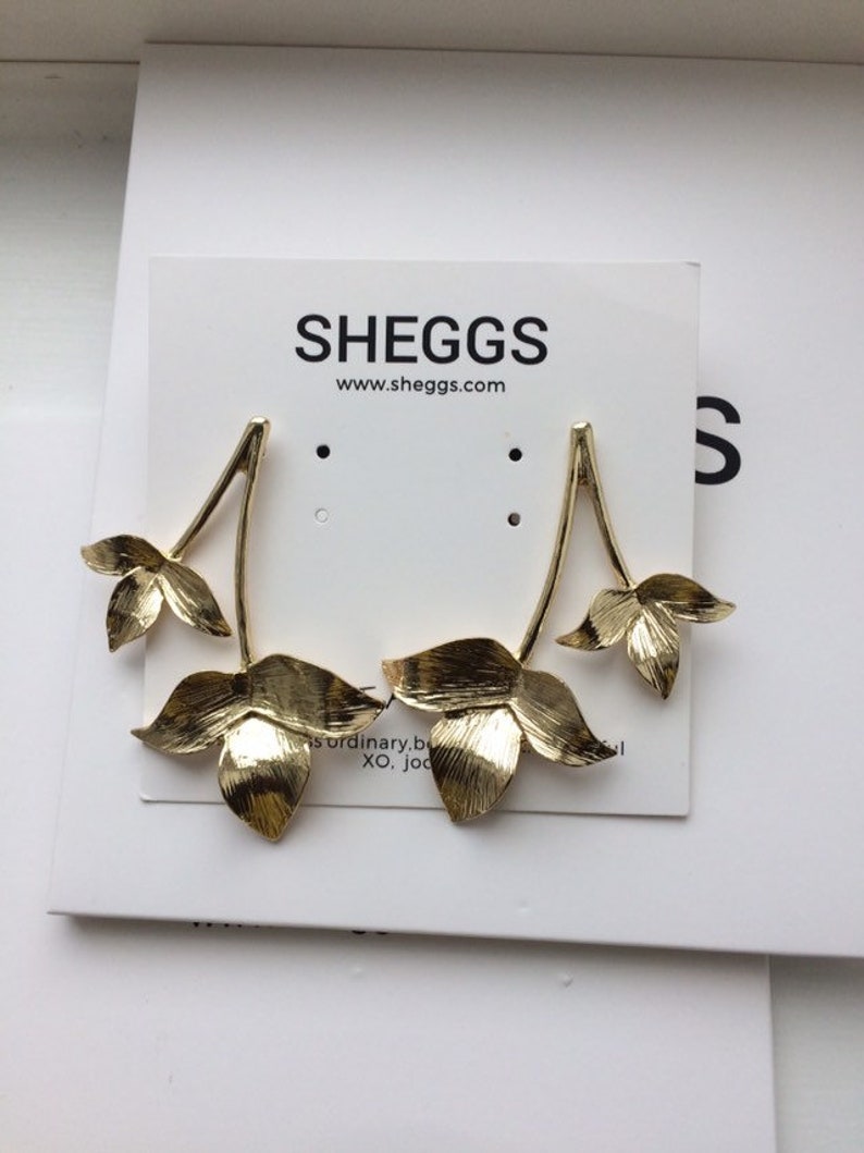 Gift for Her Statement Jewelry Statement Earring|Leaf Drop Earring Gold Leaf Earring Gold Drop Earring