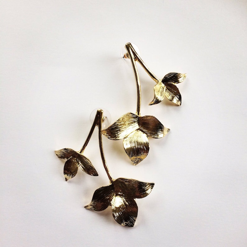 Gift for Her Statement Jewelry Statement Earring|Leaf Drop Earring Gold Leaf Earring Gold Drop Earring