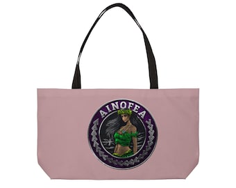 Bolso de fin de semana Ainofea Hula Girl / Escudo morado, fondo rosa, Kauai, Hawái