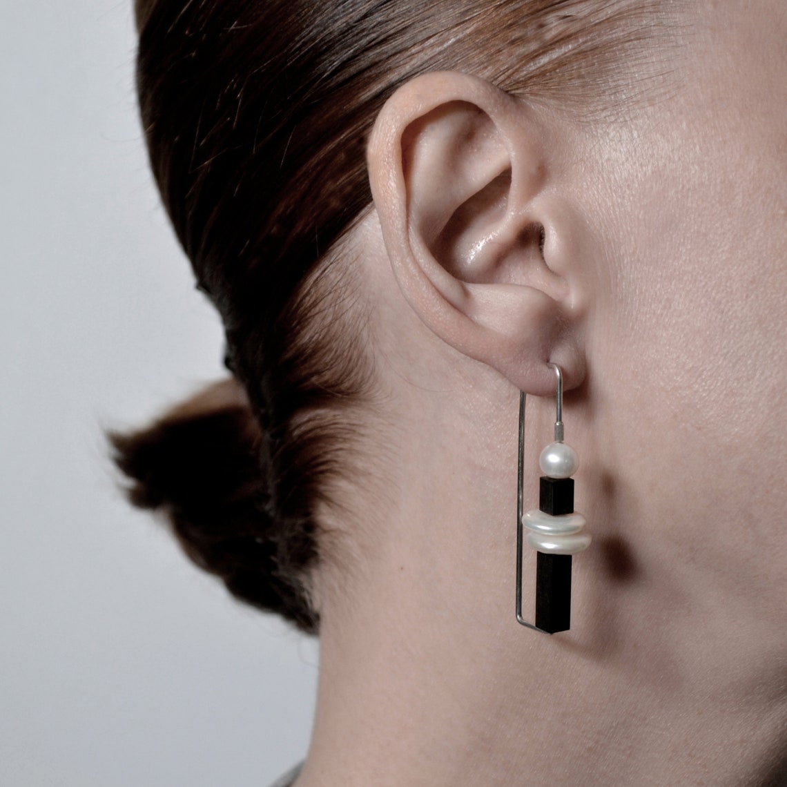 Black wood earrings Black Wood And Pearl Earrings Wood Etsy