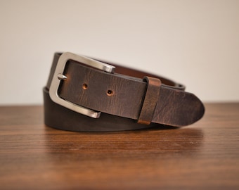 Leather Belt, 1.5 inch Custom Full-Grain Leather, Stainless steel or Brass Buckle, Lifetime Guarantee