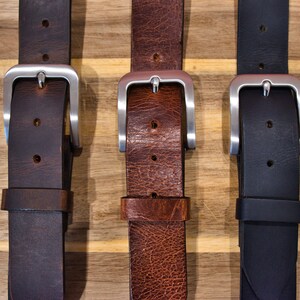 Full Grain Buffalo Leather Belt, 1.5 Inch Heavy Duty Jeans Belt, Solid Brass Buckle Matte Stainless