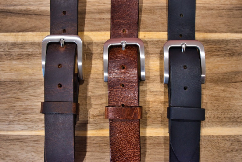 Full Grain Buffalo Leather Belt, 1.5 Inch Heavy Duty Jeans Belt, Solid Brass Buckle Matte Stainless