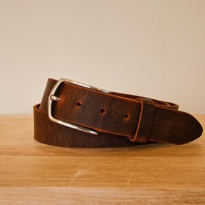Full Grain Buffalo Leather Belt, 1.5 Inch Heavy Duty Jeans Belt, Solid Brass Buckle image 2