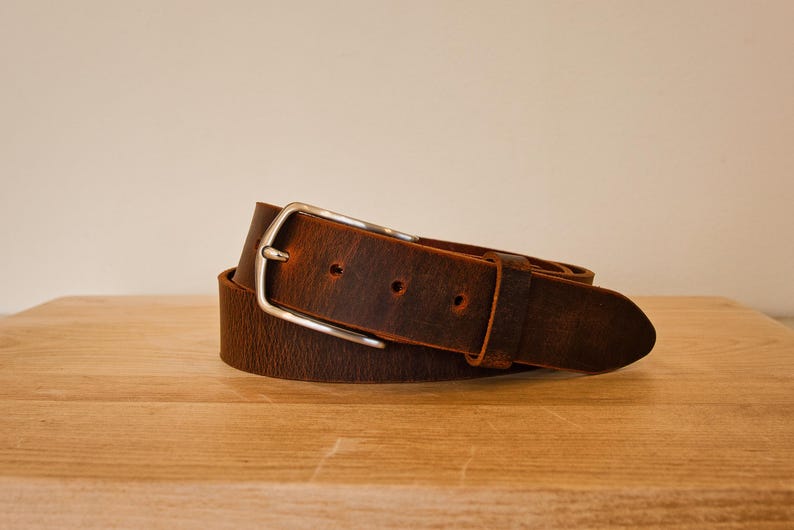 Full Grain Buffalo Leather Belt, 1.5 Inch Heavy Duty Jeans Belt, Solid Brass Buckle image 2
