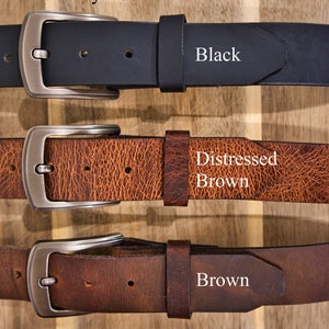 Full Grain Buffalo Leather Belt, 1.5 Inch Heavy Duty Jeans Belt, Solid Brass Buckle Zinc Alloy Gunmetal